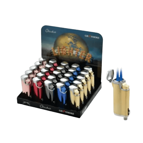 Click it - MULTI COLOR SHINY QUAD TORCH W/CIGAR PUNCHER