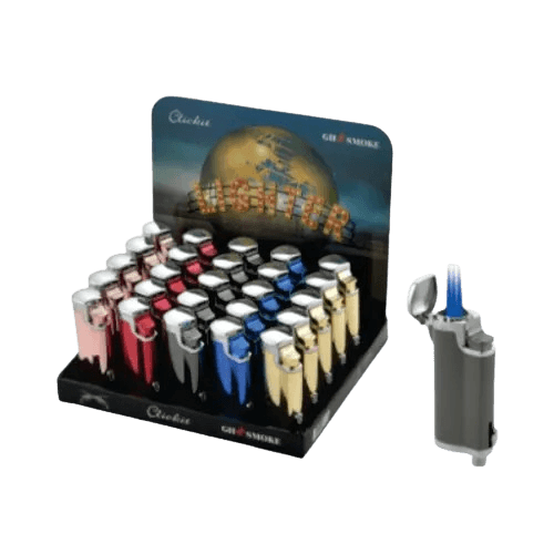 Click it - MULTI COLOR SHINY TRIPLE TORCH LIGHTER w/ CIGAR PUNCHER